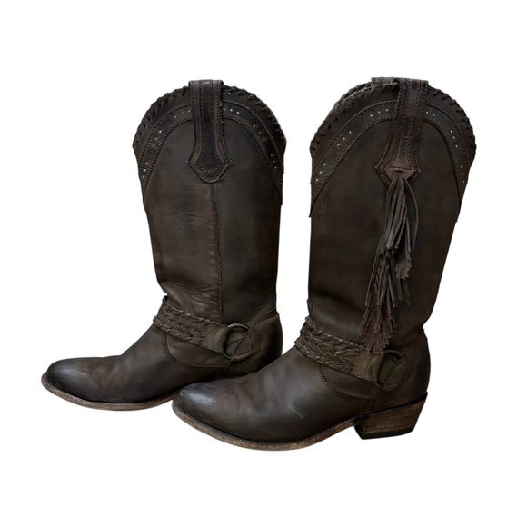 Old Gringo Yippee Ki Yay Leather Studded woven Fringe Harness Boots - Picture 1 of 11